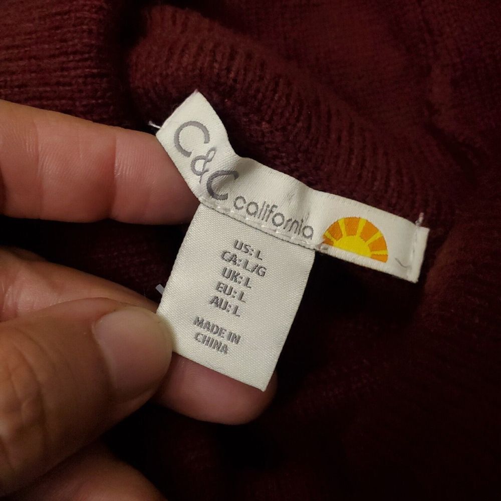 C&C California Womens Turtleneck‎ Sweater Large Red Burgundy Long Sleeve Wool - Picture 3 of 13